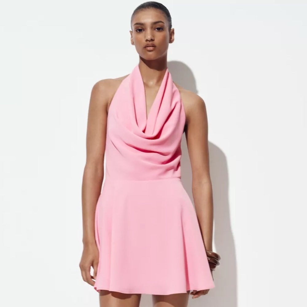 Elegant Pink Halter Dress
